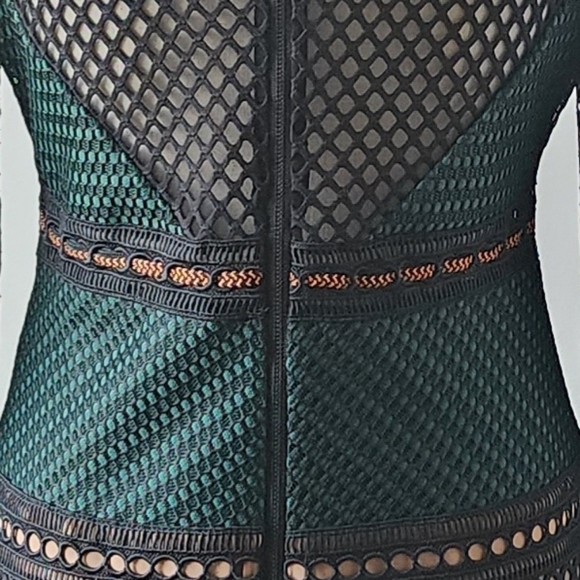 Self-Portrait Green Mesh Midi Length Dress SZ 12UK - Picture 6 of 6